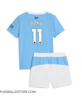 Günstige Manchester City Jeremy Doku #11 Heimtrikotsatz Kinder 2025-26 Kurzarm (+ Kurze Hosen)